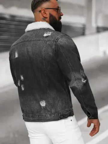 Kurtka męska jeansowa sherpa czarna NB/MJ502NZ^Ozonee Outlet
