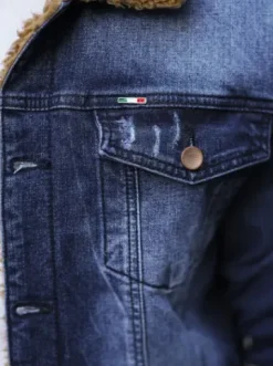 Kurtka męska jeansowa sherpa ciemno-niebieska NB/MJ520BSZ^Ozonee New