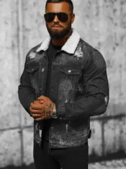 Kurtka męska jeansowa sherpa czarna NB/MJ502NZ^Ozonee Outlet