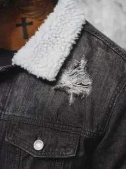 Kurtka męska jeansowa sherpa czarna NB/MJ502NZ^Ozonee Outlet