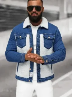 Kurtka męska jeansowa sherpa niebieska NB/MJ533BZ^Ozonee Best