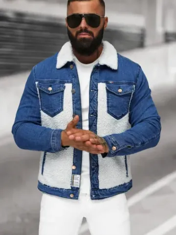 Kurtka męska jeansowa sherpa niebieska NB/MJ533BZ^Ozonee Best
