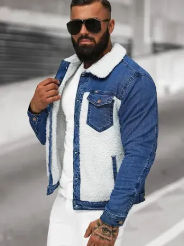 Kurtka męska jeansowa sherpa niebieska NB/MJ533BZ^Ozonee Best