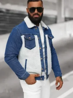 Kurtka męska jeansowa sherpa niebieska NB/MJ533BZ^Ozonee Best