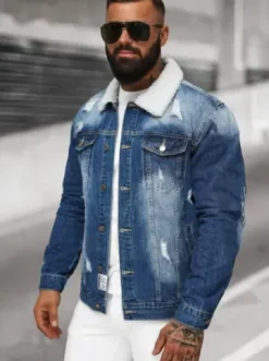 Kurtka męska jeansowa sherpa niebieska NB/MJ502BZ^Ozonee New