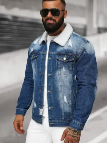 Kurtka męska jeansowa sherpa niebieska NB/MJ502BZ^Ozonee New