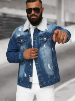 Kurtka męska jeansowa sherpa niebieska NB/MJ502BZ^Ozonee New