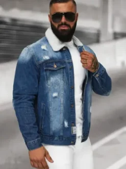 Kurtka męska jeansowa sherpa niebieska NB/MJ502BZ^Ozonee New