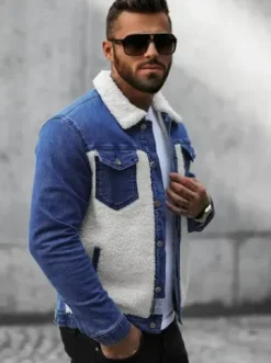Kurtka męska jeansowa sherpa niebieska NB/MJ533BZ^Ozonee Outlet