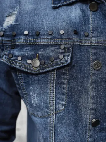 Kurtka męska jeansowa z nitami niebieska NB/MJ504BZ^Ozonee Sale