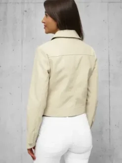 Kurtka skórzana damska beżowa O/G117Z^Ozonee Fashion