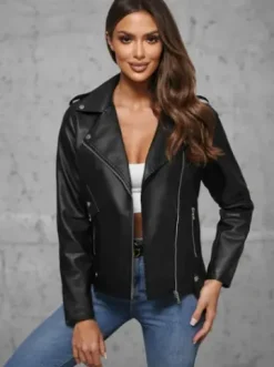 Kurtka skórzana damska ramoneska czarna JS/11Z8060^Ozonee Fashion