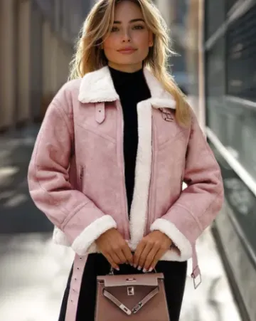 Kurtka skórzana damska z kożuchem pudrowa O/81331Z^Ozonee Online