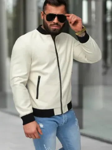 Kurtka skórzana męska bomberka ecru JS/11Z8107^Ozonee Fashion