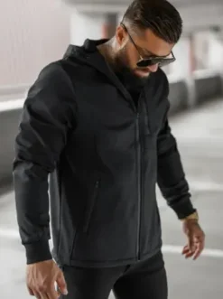 Kurtka softshell męska z kapturem czarna JS/27B6529/3Z^Ozonee Discount