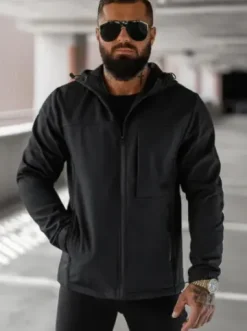 Kurtka softshell męska z kapturem czarna JS/27B6523/3Z^Ozonee Outlet