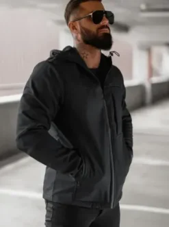 Kurtka softshell męska z kapturem czarna JS/27B6523/3Z^Ozonee Outlet