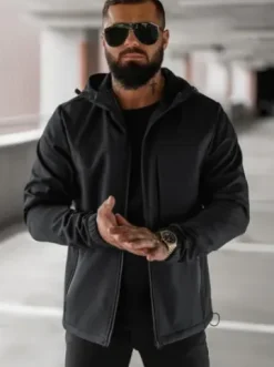 Kurtka softshell męska z kapturem czarna JS/27B6523/3Z^Ozonee Outlet
