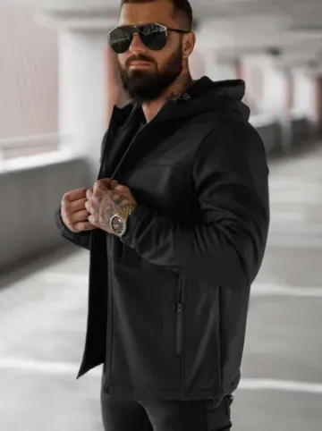 Kurtka softshell męska z kapturem czarna JS/27B6523/3Z^Ozonee Outlet