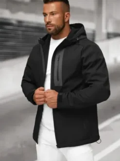 Kurtka softshell męska z kapturem czarna JS/27B6513/3^Ozonee Outlet