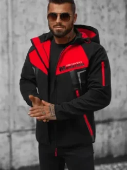 Kurtka softshell męska z kapturem czarno-czerwona JS/HH021/1CZ^Ozonee Clearance