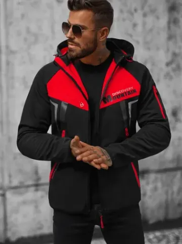 Kurtka softshell męska z kapturem czarno-czerwona JS/HH021/1CZ^Ozonee Clearance