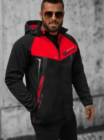 Kurtka softshell męska z kapturem czarno-czerwona JS/HH021/1CZ^Ozonee Clearance