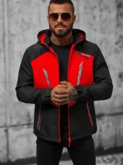 Kurtka softshell męska z kapturem czarno-czerwona JS/HH022/1CZ^Ozonee Online