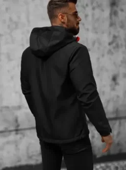 Kurtka softshell męska z kapturem czarno-czerwona JS/HH022/1CZ^Ozonee Online