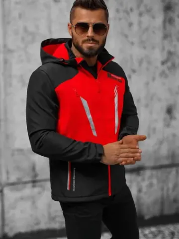 Kurtka softshell męska z kapturem czarno-czerwona JS/HH022/1CZ^Ozonee Online
