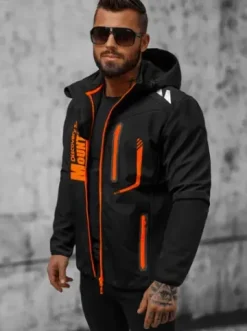 Kurtka softshell męska z kapturem czarno-pomarańczowa JS/HH026/1Z^Ozonee New