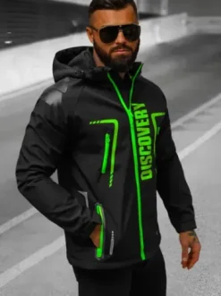 Kurtka softshell męska z kapturem czarno-zielona JS/HH025/1Z^Ozonee New