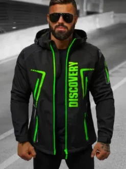 Kurtka softshell męska z kapturem czarno-zielona JS/HH025/1Z^Ozonee New