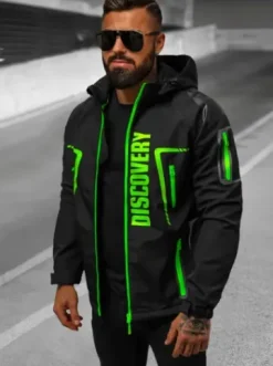 Kurtka softshell męska z kapturem czarno-zielona JS/HH025/1Z^Ozonee New