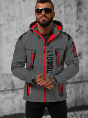 Kurtka softshell męska z kapturem szaro-czerwona JS/HH025/2BZ^Ozonee Clearance