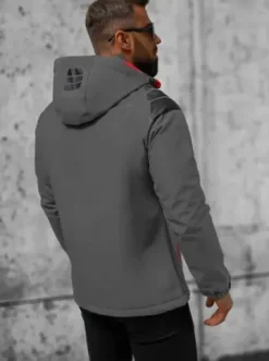 Kurtka softshell męska z kapturem szaro-czerwona JS/HH025/2BZ^Ozonee Clearance