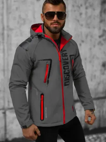 Kurtka softshell męska z kapturem szaro-czerwona JS/HH025/2BZ^Ozonee Clearance