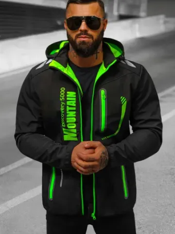 Kurtka softshell męska z kapturem czarno-zielona JS/HH026/1A^Ozonee Online