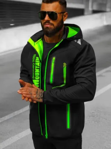 Kurtka softshell męska z kapturem czarno-zielona JS/HH026/1A^Ozonee Online