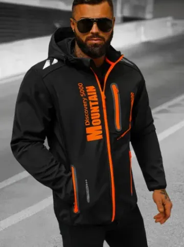 Kurtka softshell męska z kapturem czarno-pomarańczowa JS/HH026/1^Ozonee Outlet