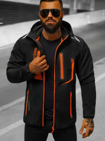 Kurtka softshell męska z kapturem czarno-pomarańczowa JS/HH026/1^Ozonee Outlet