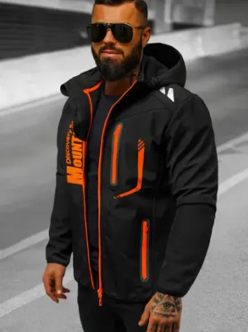 Kurtka softshell męska z kapturem czarno-pomarańczowa JS/HH026/1^Ozonee Outlet