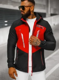 Kurtka softshell męska z kapturem czarno-czerwona JS/HH022/1C^Ozonee New