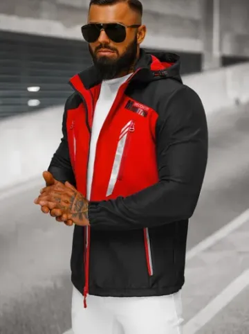 Kurtka softshell męska z kapturem czarno-czerwona JS/HH022/1C^Ozonee New