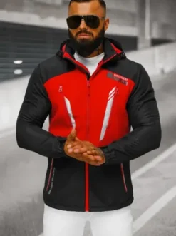 Kurtka softshell męska z kapturem czarno-czerwona JS/HH022/1C^Ozonee New