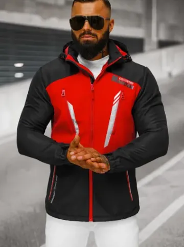 Kurtka softshell męska z kapturem czarno-czerwona JS/HH022/1C^Ozonee New
