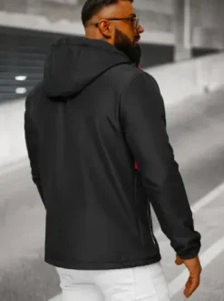 Kurtka softshell męska z kapturem czarno-czerwona JS/HH022/1C^Ozonee New