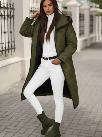 Kurtka zimowa damska długa ciemno-zielona JS/5M3171/136Z^Ozonee Fashion