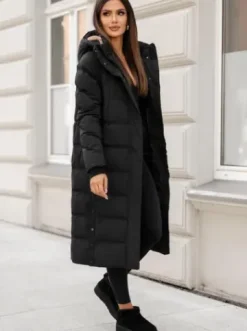Kurtka zimowa damska długa pikowana czarna JS/5M3233/392Z^Ozonee Discount
