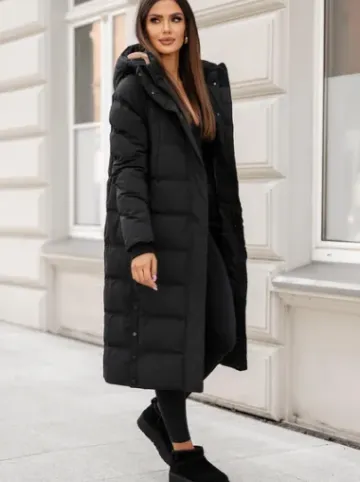 Kurtka zimowa damska długa pikowana czarna JS/5M3233/392Z^Ozonee Discount